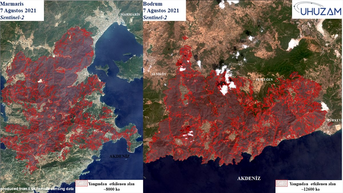 Akdeniz ve Ege de yanan alanlar uzaydan görüntülendi #5